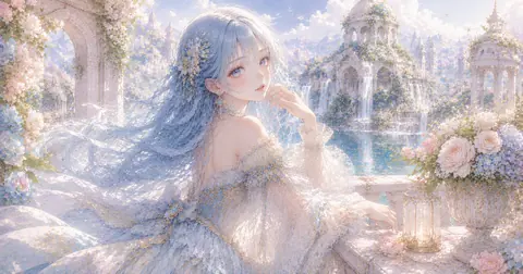 滝と花に囲まれた水色の姫君 thumbnail