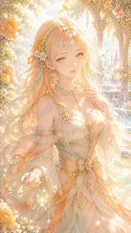 朝日の庭園に佇む花飾りの姫君 thumbnail