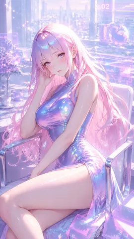 未来都市の光とホログラムに佇む少女 thumbnail