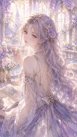 藤の花庭園で微笑む紫髪の令嬢 thumbnail