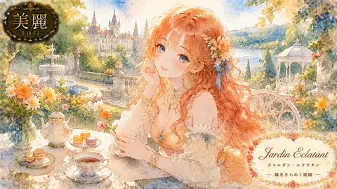 陽光きらめく庭園のティータイム thumbnail