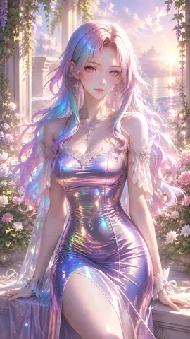 夕暮れの花園に佇む虹色の貴婦人 thumbnail