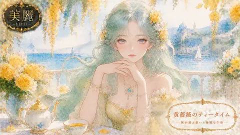 黄薔薇の優雅な海辺ティータイム thumbnail