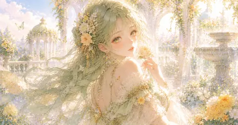 花咲く宮殿庭園の振り返り姫 thumbnail