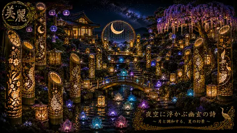 月夜に輝く幻想の灯籠庭園 thumbnail