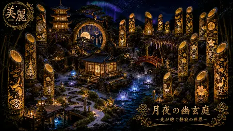 月夜に輝く幽玄の竹灯籠庭園 thumbnail