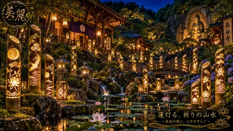竹灯籠が彩る長谷寺の夜景 thumbnail