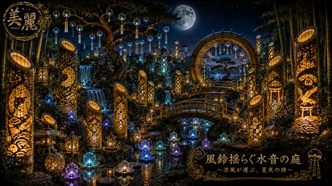 月夜に輝く風鈴水音の庭 thumbnail