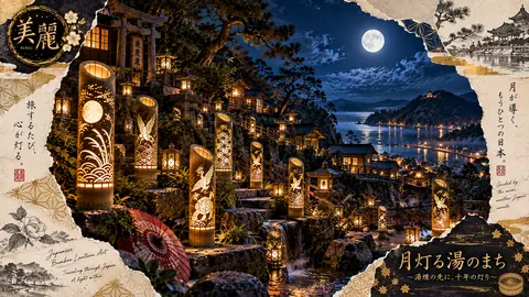 月灯る湯の町、竹灯籠の夜 thumbnail