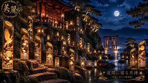 月夜の宮島、灯る竹灯籠 thumbnail