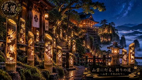 星空に灯る山寺の祈り道 thumbnail