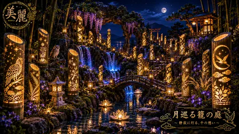 月巡る灯籠庭園と竹の村 thumbnail