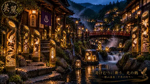 銀山温泉、竹灯籠と光の鶴 thumbnail