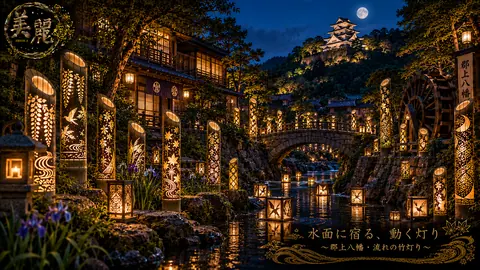 月夜に輝く郡上八幡の竹灯り thumbnail