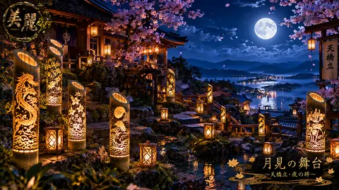 月夜の天橋立、灯籠が彩る絶景 thumbnail