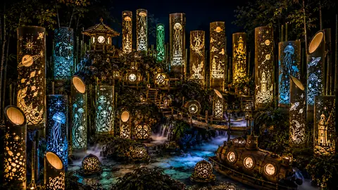 幻想的な竹灯籠の夜景庭園 thumbnail