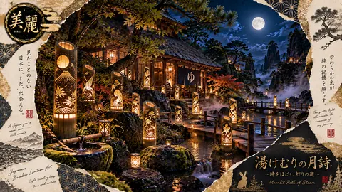 月明かりの湯けむり竹灯籠庭園 thumbnail