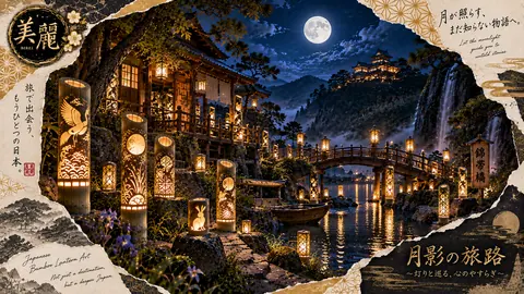 月影に浮かぶ竹灯籠の旅 thumbnail