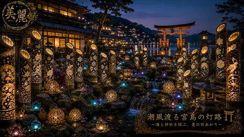 宮島、潮風に揺れる竹あかり thumbnail