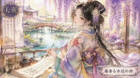 藤棚の下、雅やかな水辺の詩 thumbnail