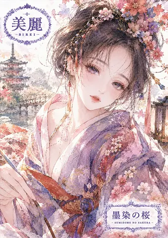 美麗な和装と桜の幻想画 thumbnail