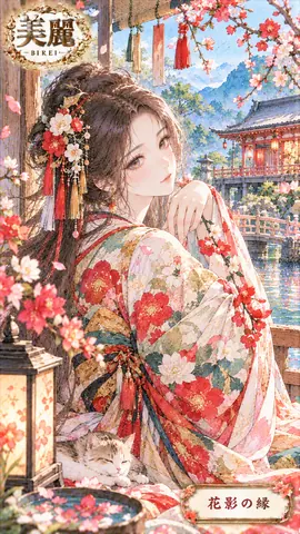 桜舞う社の花影美人 thumbnail