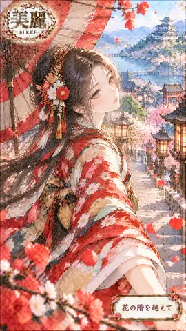 桜舞う城下町の振り返り美人 thumbnail