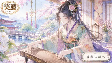 春の夜桜、琴を奏でる姫 thumbnail