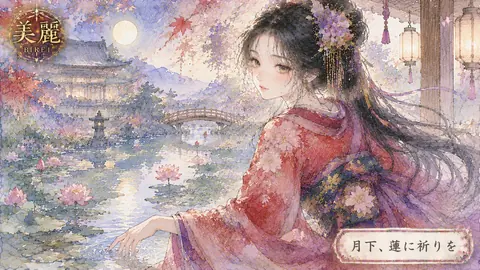 月下の蓮池と美麗な姫 thumbnail