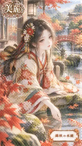 錦秋の水鏡と優美な女性 thumbnail