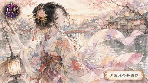 夕暮れ桜の舟遊び thumbnail