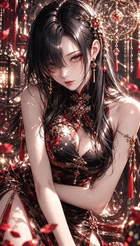 黒と金に輝く紅蓮の花魁姫 thumbnail