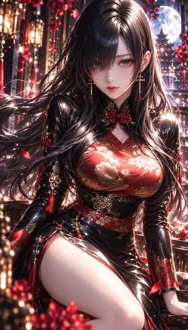 月夜に舞う紅花の麗人 thumbnail