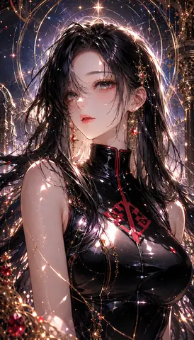 黄金の天宮に佇む黒髪の星巫女 thumbnail