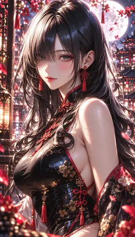 月夜に舞う紅い花びら thumbnail