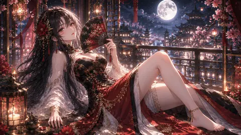 月夜の宮殿に舞う花影 thumbnail