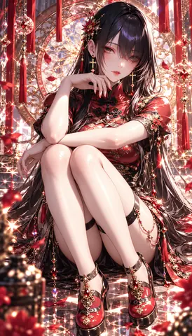 紅と金の華麗な花魁風幻想肖像 thumbnail