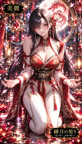 月夜の紅き竜と花飾りの巫女 thumbnail