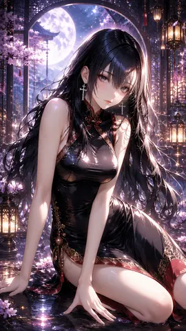 月夜の花影、黒き旗袍の麗人 thumbnail