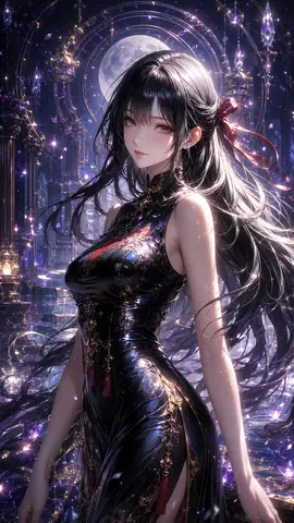 満月の光と漆黒のチャイナドレス ✨ 幻想的な月下の美女 thumbnail