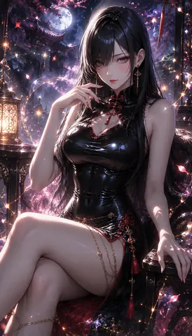 月夜の黒と紅、花灯りの幻想譚 thumbnail