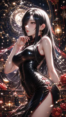 月夜に佇む金装飾の花魁風幻想美人 thumbnail
