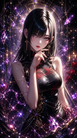 黒いチャイナドレスの幻想的な魔法舞台 thumbnail
