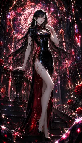 紅蓮の薔薇窓に佇む黒衣の魔女 thumbnail