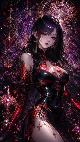 魔法陣に佇む黒髪の妖艶な魔女 thumbnail