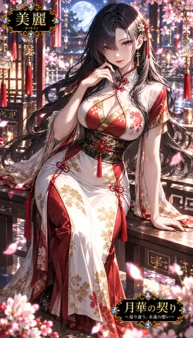 月夜の桜庭園と美麗の契り thumbnail