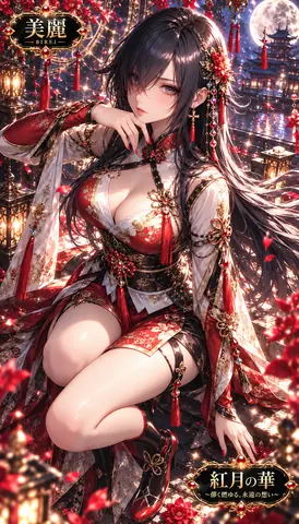 紅月の華、美麗なる幻想和装美女 thumbnail