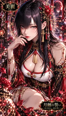 紅月に舞う黒髪の麗人 thumbnail