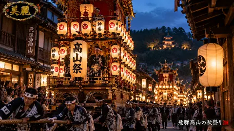 高山祭、灯籠輝く夜の行列 thumbnail