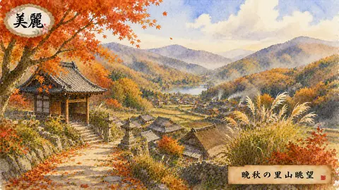 晩秋の里山、水彩の村景色 thumbnail